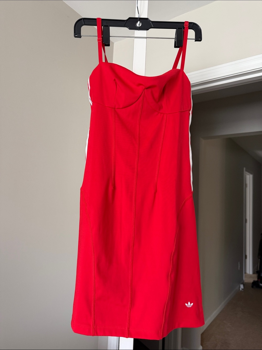 Women’s adidas Red corset Dress with White Side Stripes size S NWT